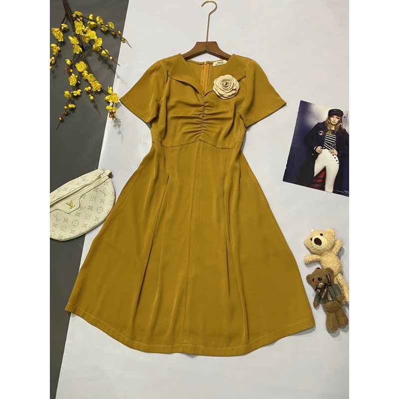 Đầm Liền Tay Ngắn Cổ Chữ V - Váy Cotton thiết kế đính hoa - Hàng Xuất Khẩu | BigBuy360 - bigbuy360.vn