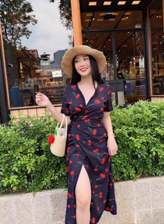Bigsize đầm Cherry xẻ tà 60kg-90kg
