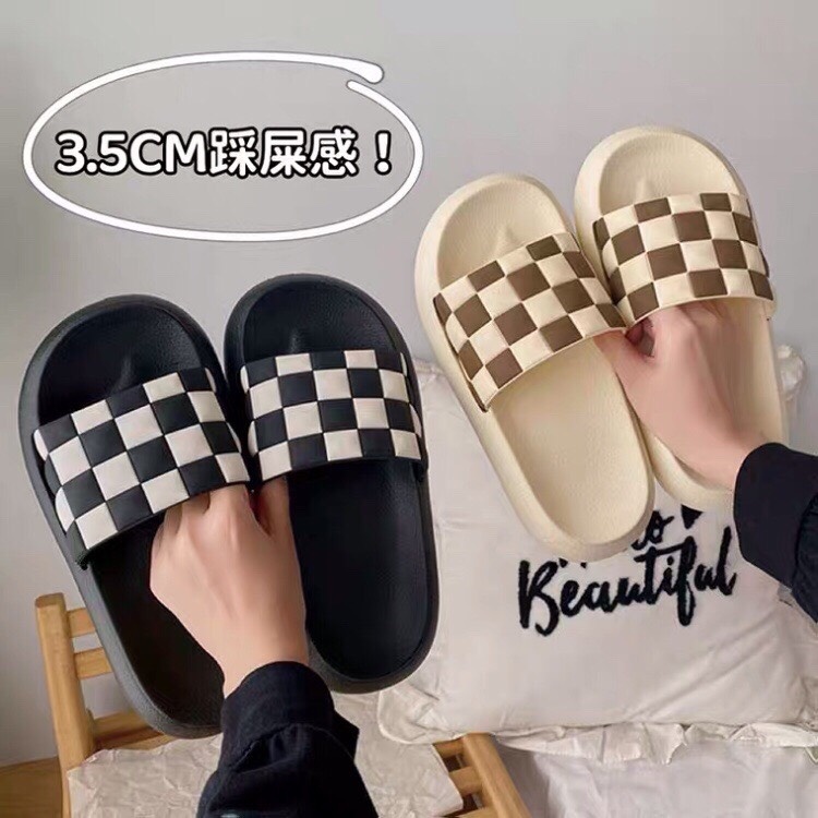 Dép nữ đế bánh mỳ cao 3p kẻ caro chống nước, chống trơn êm chân