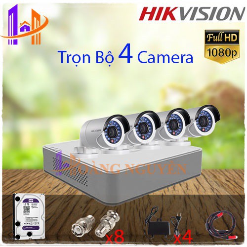 Trọn Bộ 4 Camera 2MP Hikvision DS-2CE16D0T-IRP Full HD 1080P - Hàng Chính Hãng Siêu Bền, Đầy Đủ Phụ Kiện