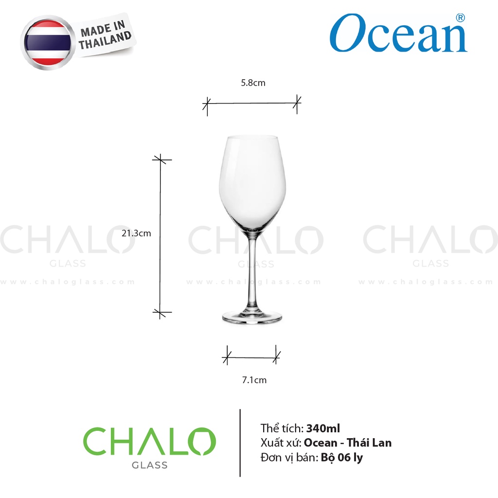 Ly rượu vang trắng thủy tinh Ocean Sante Wine 340ml - 26W12