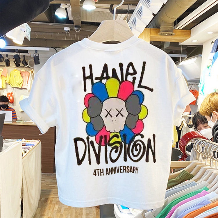 Áo Thun Cotton Tay Ngắn Dáng Rộng In Họa Tiết Hoạt Hình Dễ Thương Phong Cách Hàn Quốc Cho Bé