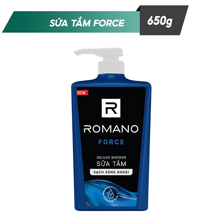 Romano: Bộ Dầu Gội và Sữa Tắm Romano Force 650g/chai +Tặng 5 gói dầu gội Romnao