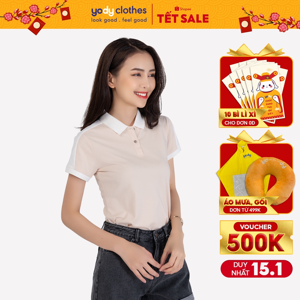 Áo polo nữ YODY phối vai cá tính chất vải mát mẻ thoải mái APN4000