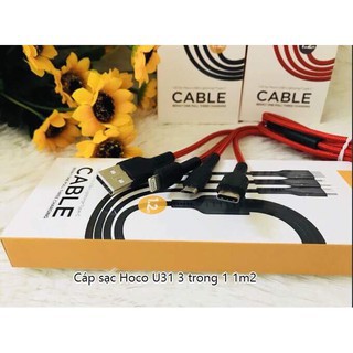 Cáp Sạc HOCO U31 - 3in1 - 3 Đầu - Dây Dù - Siêu Bền - Chính Hãng.