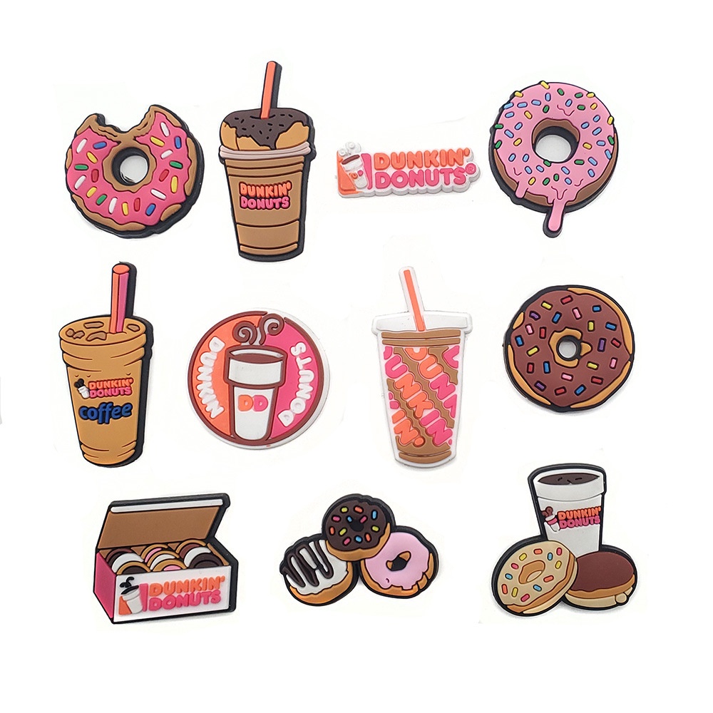 Dễ thương dunkin donut jibbitz trà sữa nguyên bản jibits croc charm coffee food croc jibbits for women shoes phụ kiện giày bùa ghim trang trí