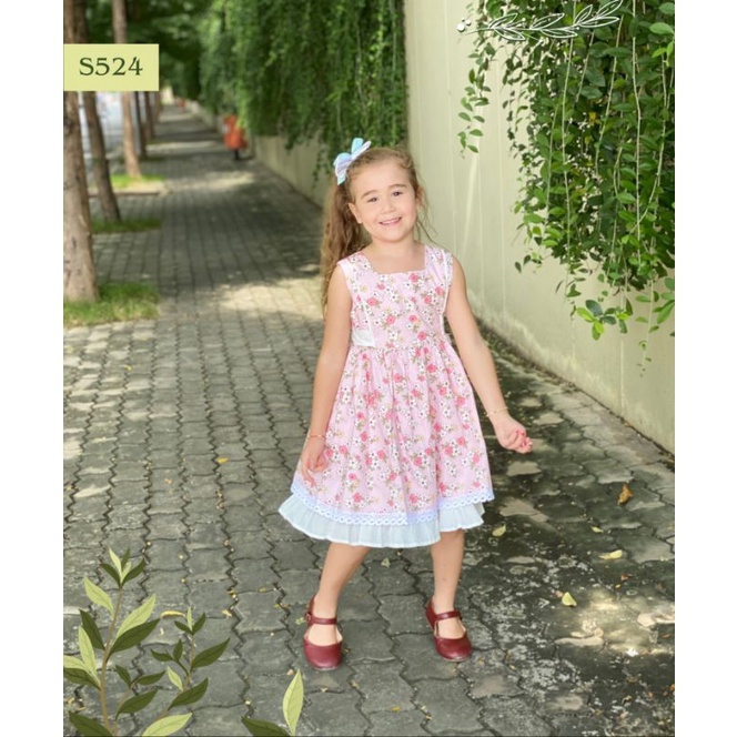 Váy công chúa Sofia Oliriver kids hoa nền hồng