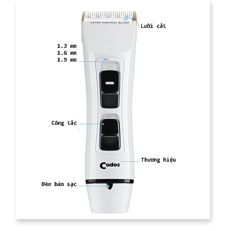 Tông Đơ Cắt Tóc Chuyên Nghiệp Codos T6Chính Hãng Dung Lượng Pin Lớn, Động Cơ Êm Ái Bền Bỉ + Tặng Pin Dự Phòng