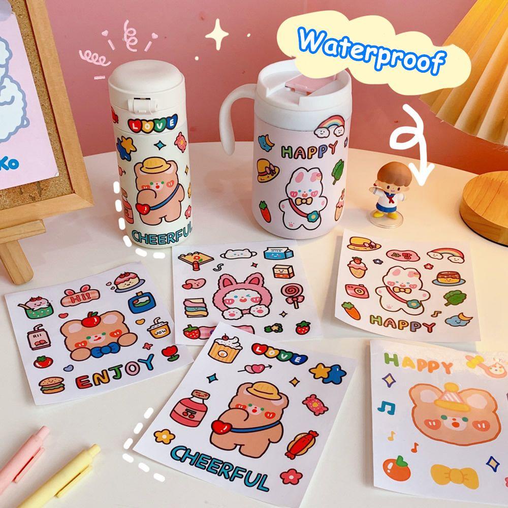 1 Tấm Sticker Dán Cốc Nước Hình Thỏ Gấu Dễ Thương Trang Trí Sổ Tay