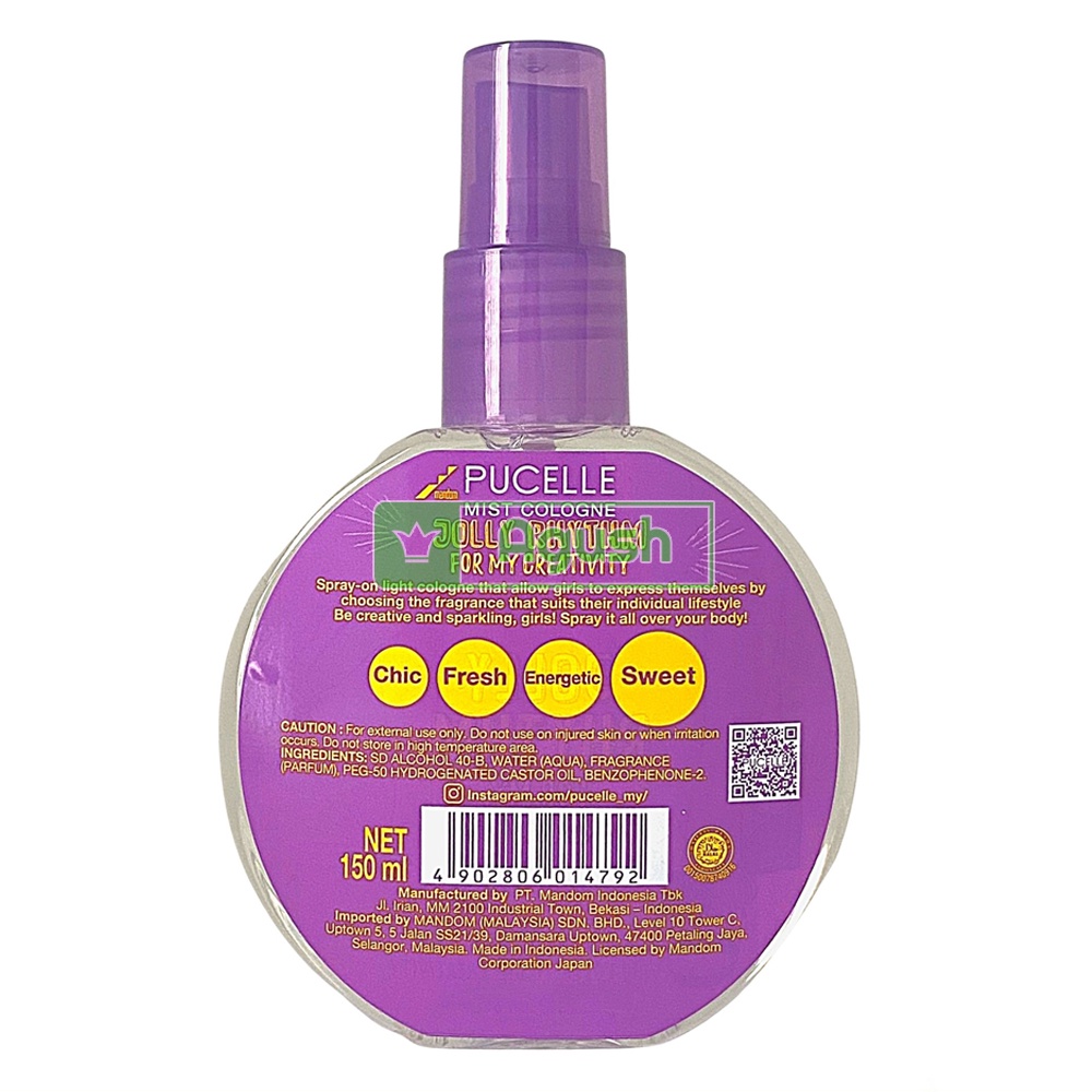 Nước hoa nữ cho học sinh bé gái chính hãng Pucelle Mist Cologne Jolly Rhythm 150ml mùi ngọt lưu hương thơm lâu giá rẻ