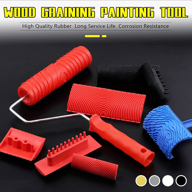 Bộ 8 Cây Lăn Sơn Họa Tiết Vân Gỗ Có Tay Cầm Trang Trí Tường DIY