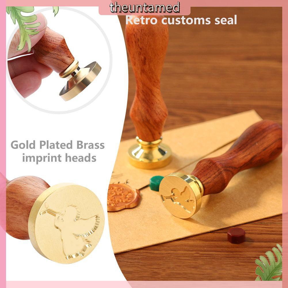 Retro Plant Pattern Wood Handle Sealing Wax Seal Stamp Post Decor Craft