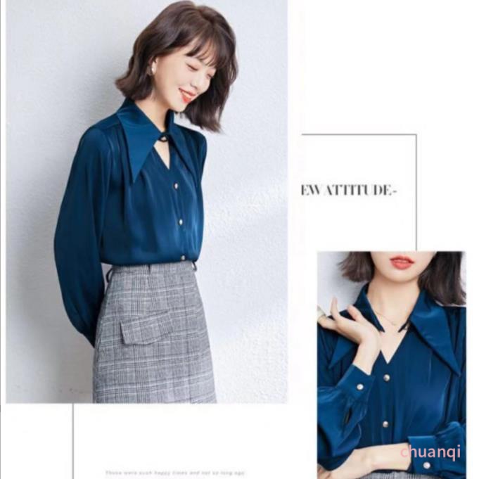 Áo Sơ Mi Nữ Tay Dài Cổ Chữ V Thời Trang Thanh Lịch
