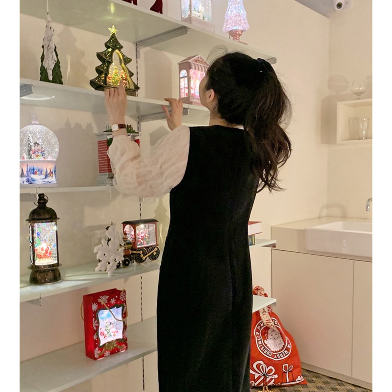 Set áo sơ mi cổ tròn dài tay và chân váy phong cách retro 48042