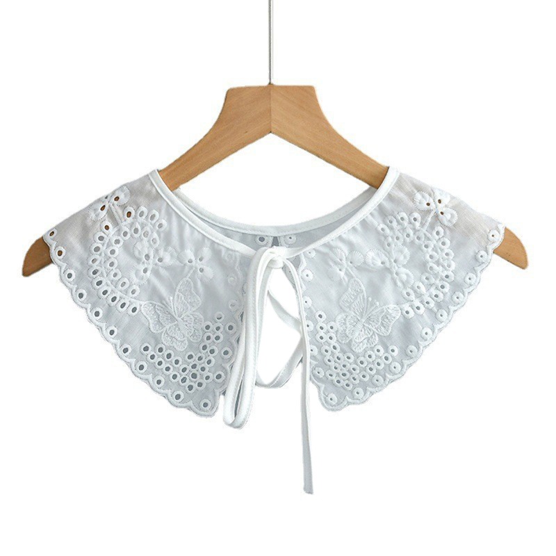 Khăn Choàng Cổ Màu Trắng Thêu Họa Tiết Bướm Phối Ren Thời Trang Mùa Xuân Xinh Xắn Cho Nữ