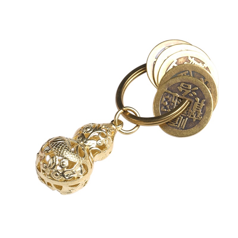 Móc Khóa Trang Trí Phong Thủy Bằng Đồng Thau Ngũ Hoàng ᴛɪềɴ Phối,Quả Bầu,Túi ᴛɪềɴ