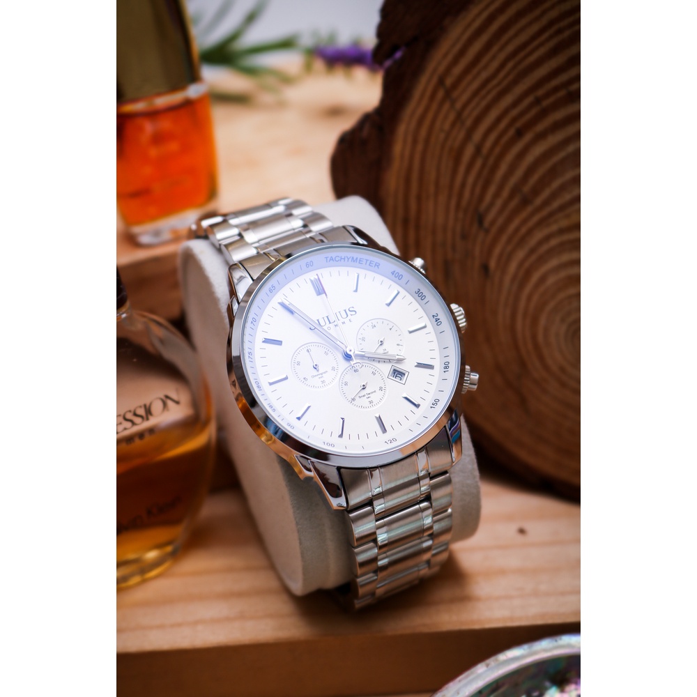 Đồng Hồ Nam JAH-133C Julius chronograph Hàn Quốc Dây Thép (M.bạc)
