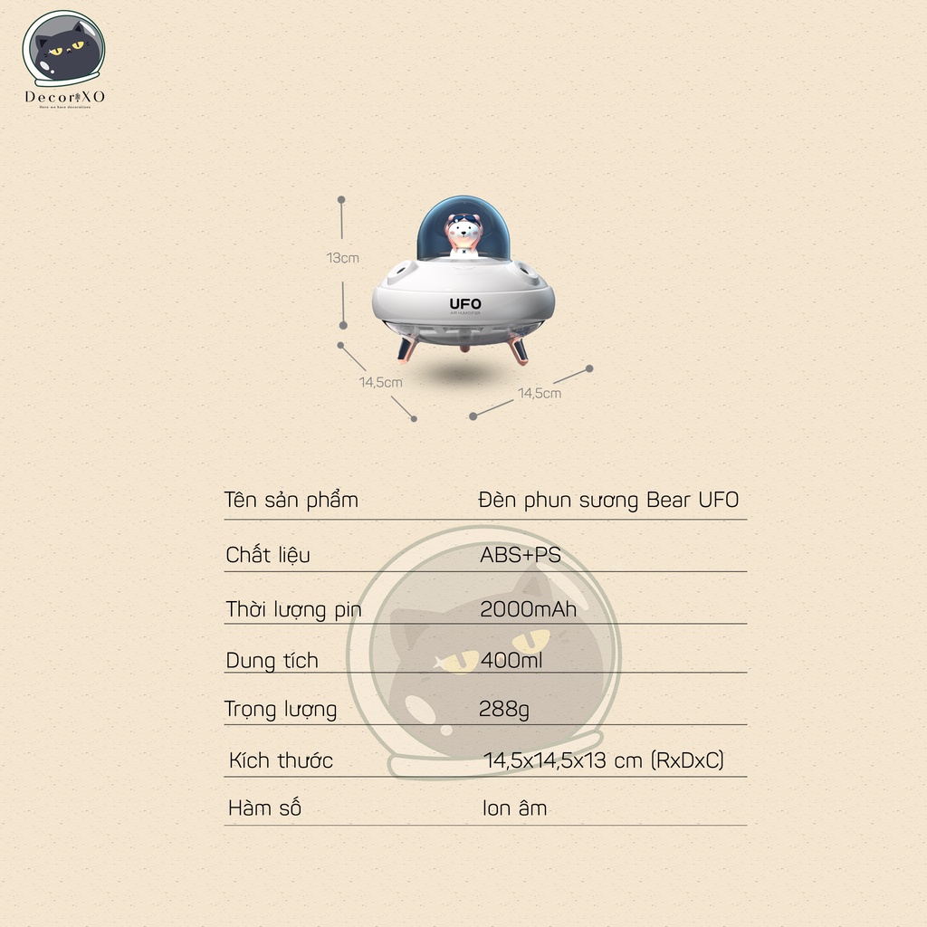 Đèn phun sương tạo ẩm khuếch tán tinh dầu kép UFO BEAR