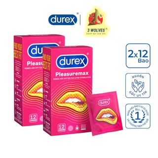 [MỎNG HƠN – NHIỀU GAI HƠN] Bộ 2 hộp Bao cao su Durex Pleasuremax có Gai và mỏng hơn (số lượng 12 cái/ 1 hộp bcs)