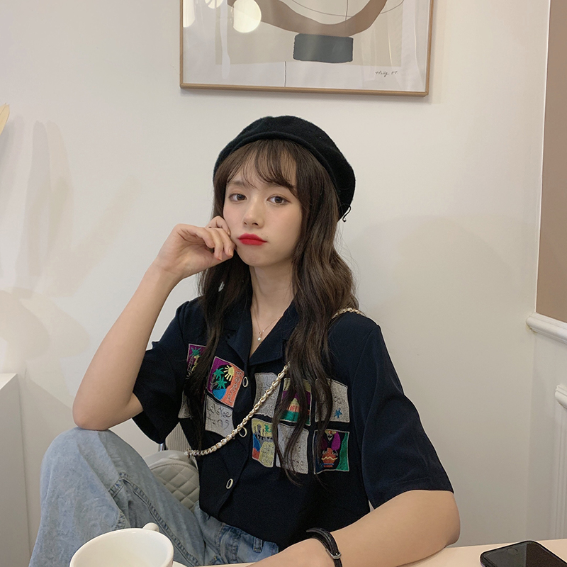 172473 |Màu Đen| Áo Sơ Mi Tay Lửng Thời Trang Cá Tính Trẻ Trung