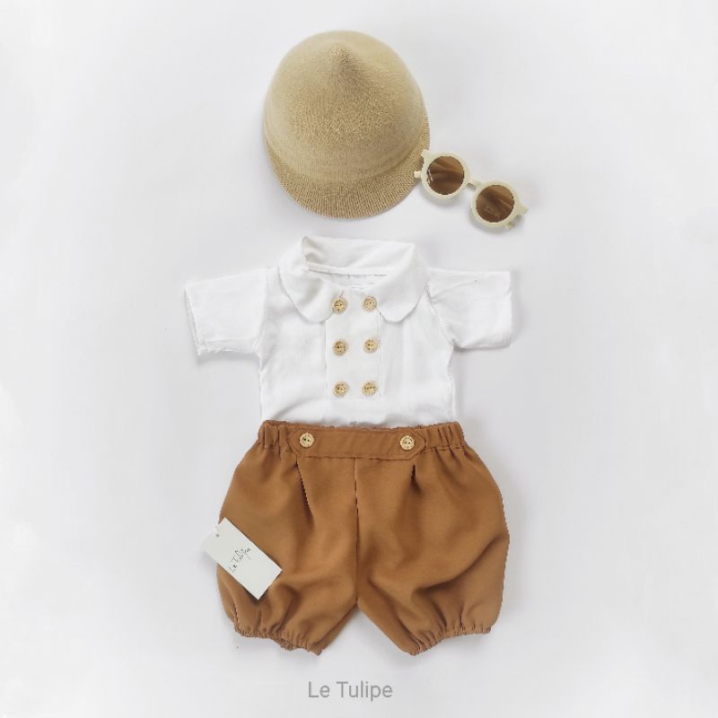 Bộ liền bodysuit hoàng tử trắng cài khuy phong cách hàn quốc cho bé trai sơ sinh