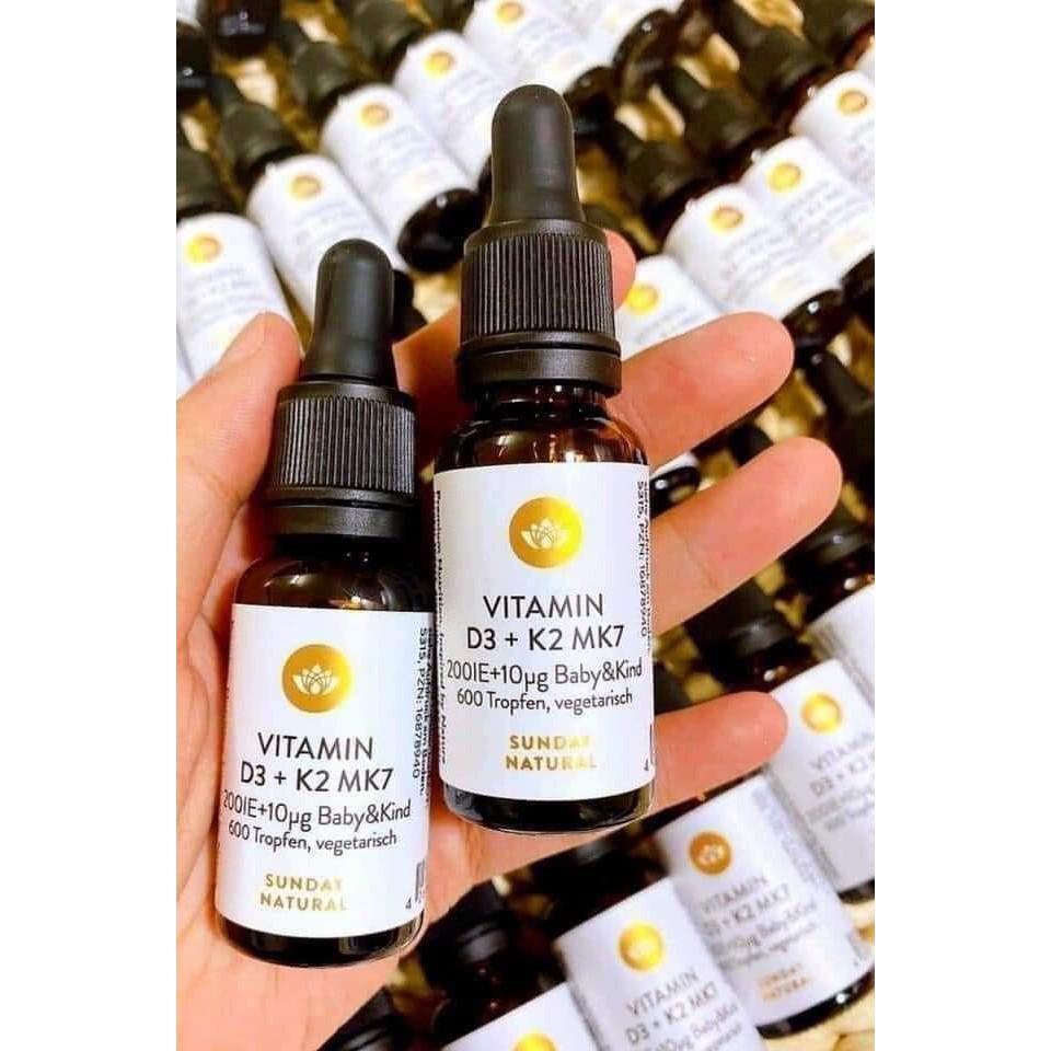 VitaminD3 + K2MK7 200ie - 10ug, Sunday natural, nội địa Đức, cho bé từ sơ sinh