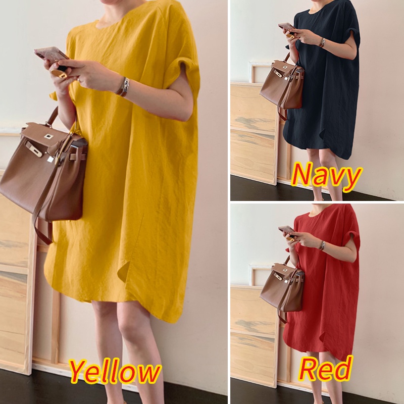 Đầm dáng rộng ngắn ZANZEA tay lửng cổ tròn màu trơn phong cách hàn quốc thời trang thường ngày cho nữ