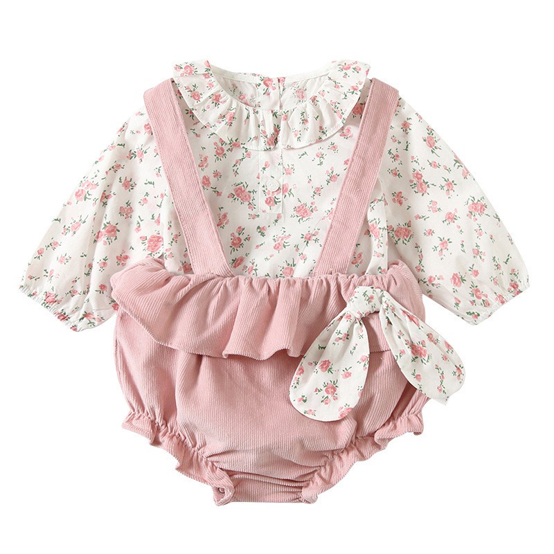 Áo Liền Quần Tay Dài Bằng Cotton In Hoa Dành Cho Bé Gái Sơ Sinh 0880 0880