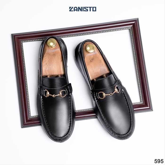 Giày Lười Công Sở Nam Cao Cấp Zanisto CS595 Bằng Da Bò Thật Đế Cao Su Nguyên Khối Màu Đen Trẻ Trung