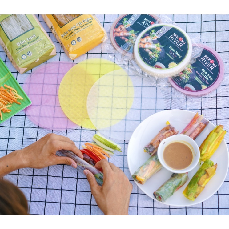 Bánh Tráng Nghệ/ Bánh Tráng Củ Dền/ Bánh Tráng Gạo Lứt Huyết Rồng/ Bánh Tráng Ba Màu Mekong River 22cm - Gói 300