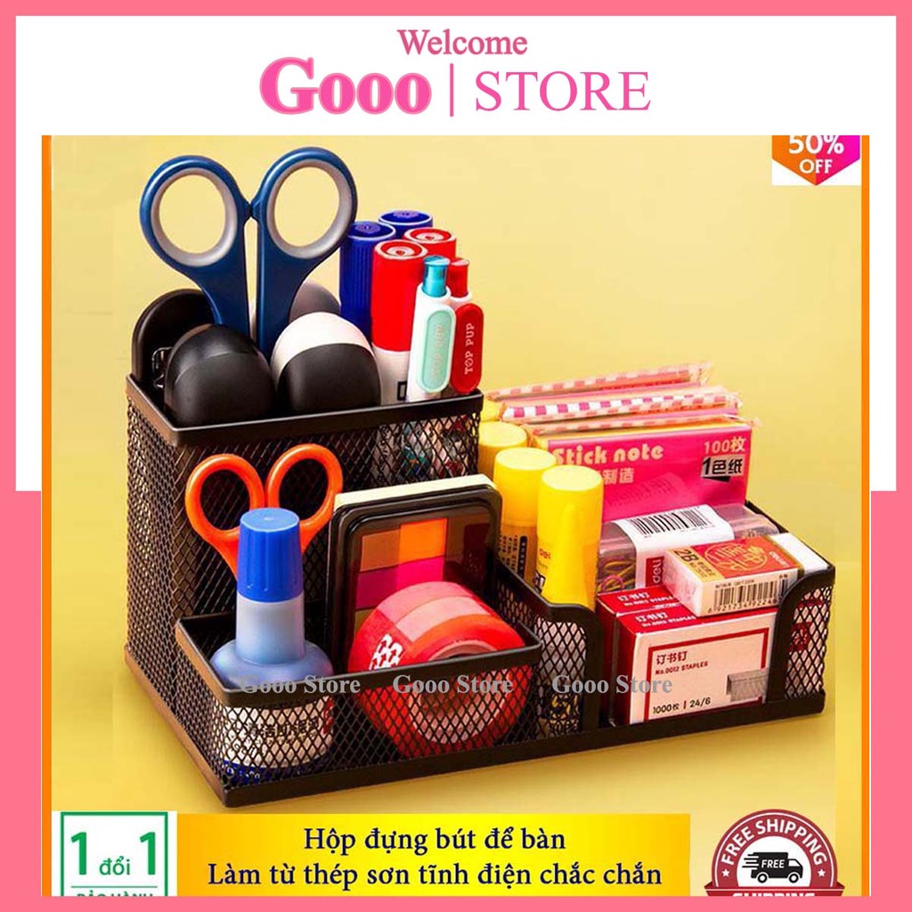 Khay đựng bút để bàn bằng lưới kim loại đựng đồ đa năng,đồ dùng văn phòng