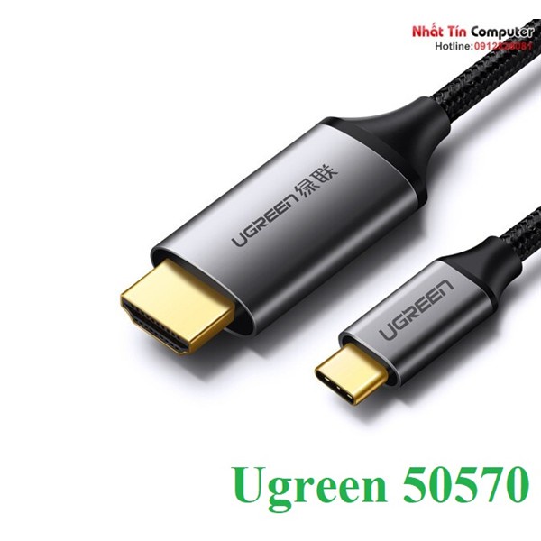 Cáp USB Type-C to HDMI hỗ trợ 4K,3D dài 1,5m chính hãng Ugreen 50570 cao cấp