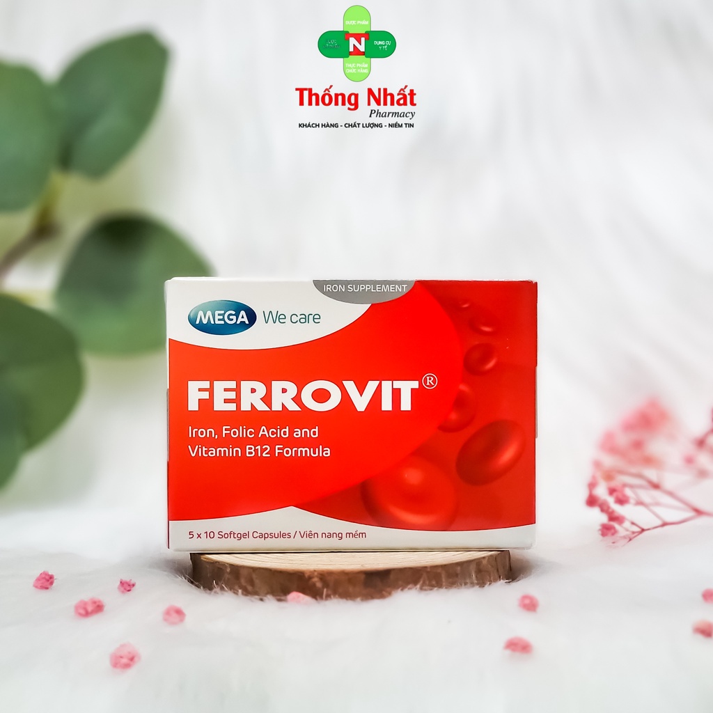 Ferrovit Viên Bổ Sung Sắt Và Vitamin Cho Bà Bầu và Em Bé Thiếu Máu Hộp 50 viên Ferovit