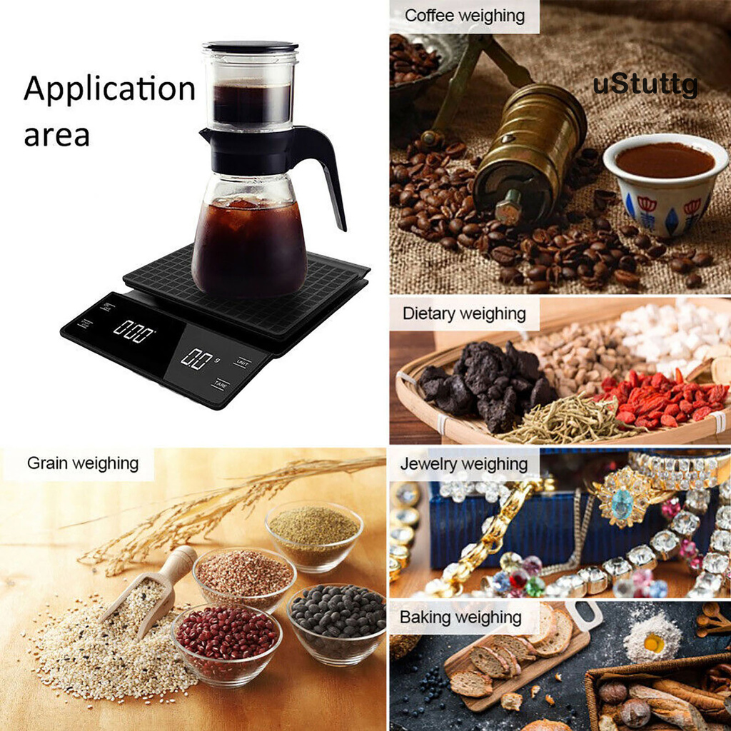 Hand Drip Coffee Scale 0.1G/3Kg Precision Sensor Kitchen Food Weighing Tool