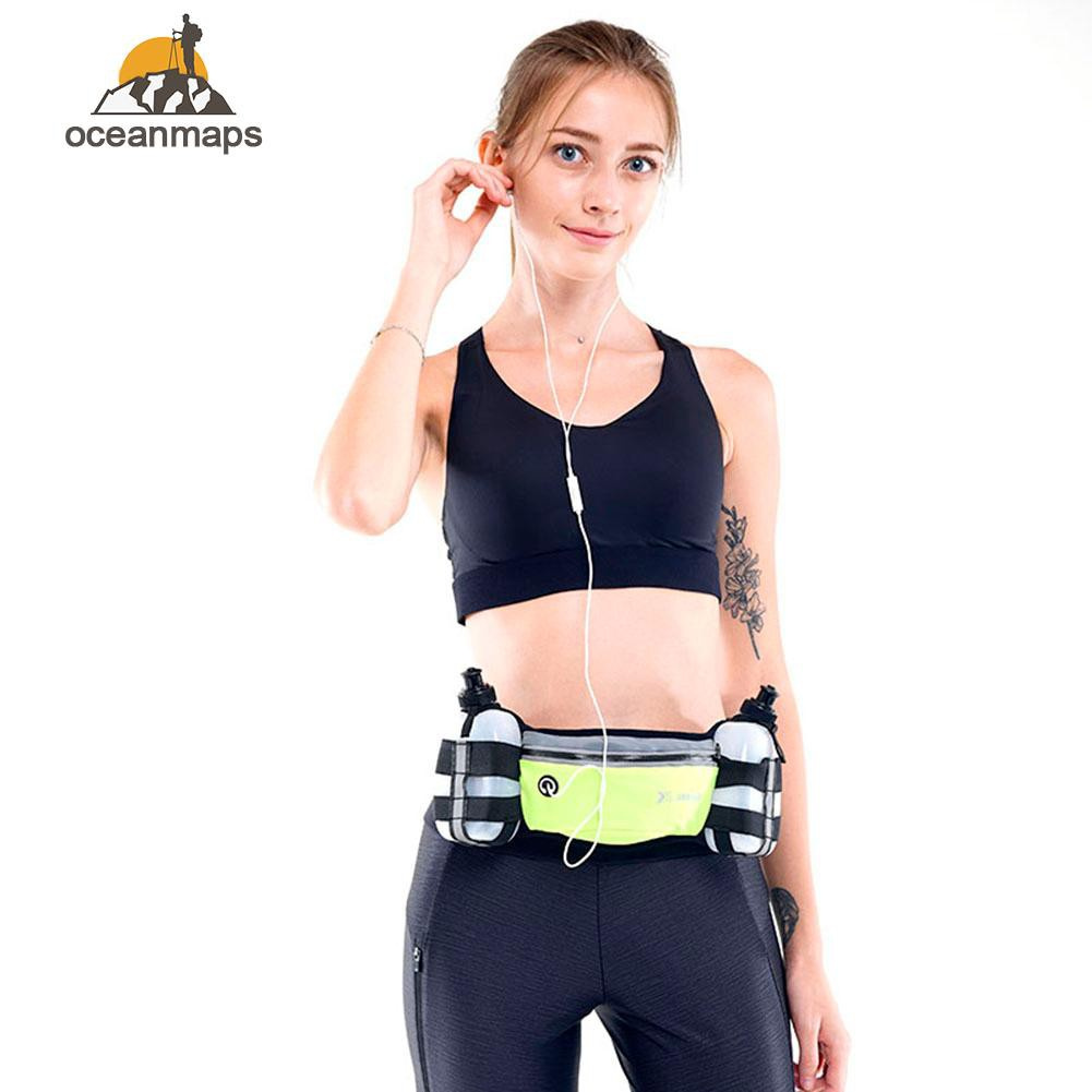 Ocean_Outdoor Running Waist Bag Kettle Fitness Sport Belt Pack w/2 Water Bottles