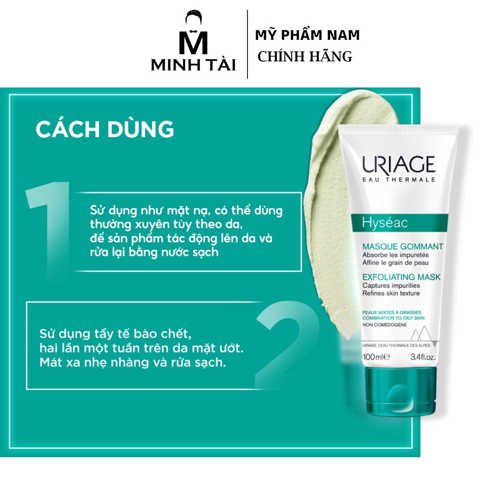 Mặt nạ, tẩy tế bào chết cho da dầu, mụn URIAGE HYSÉAC MASQUE GOMMANT 100ml - Hàng chính hãng, có tem phụ tiếng việt