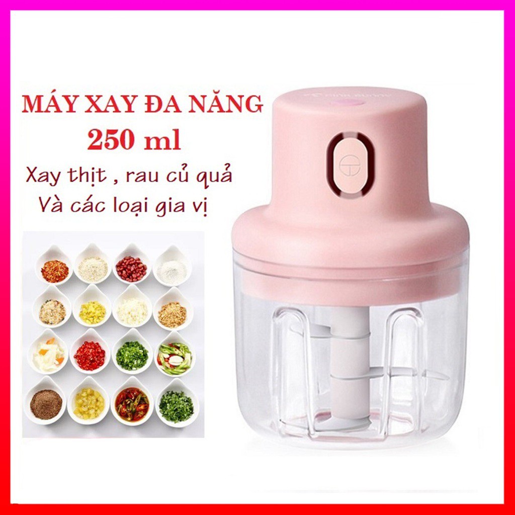 Máy xay rau củ quả, hành tỏi mini sạc điện, có cổng USB tiện dụng ( TẶNG NGAY  MÓC DÁN TƯỜNG 3D SIÊU BỀN)