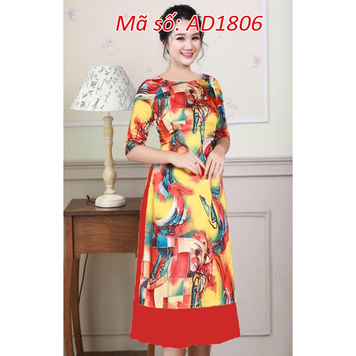 ⚡️ có big size 5XL ⚡️ AD1806 Set áo dài cách tân họa tiết loan màu tay lỡ kèm váy