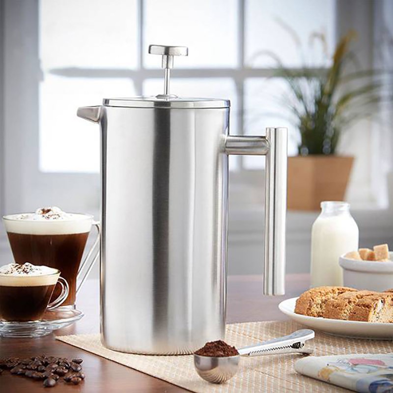 350Ml French Press Coffee Maker - Double Wall Stainless Steel - Keeps Brewed Coffee or Tea with Sealing Clip/Spoon