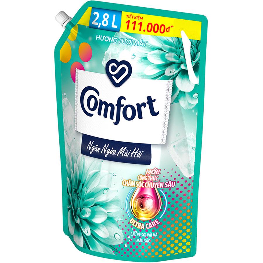Nước Xả Làm Mềm Vải Comfort Chăm Sóc Chuyên Sâu Ngăn Ngừa Mùi Hôi Hương Tươi Mát túi 2.8L