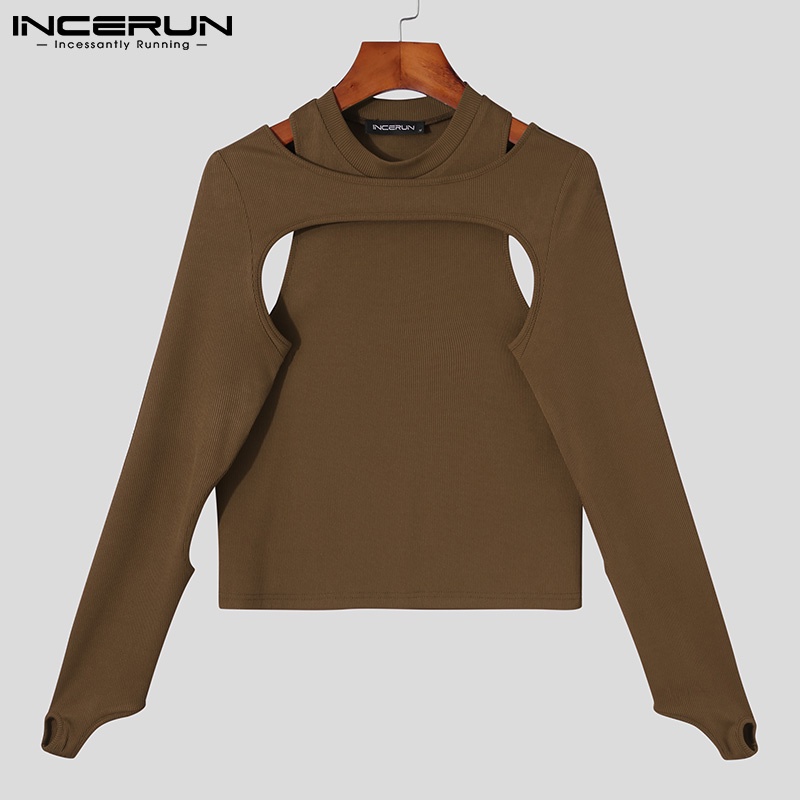 Set 2 món INCERUN gồm áo croptop tay dài và áo ba lỗ màu trơn thời trang dành cho bạn nam