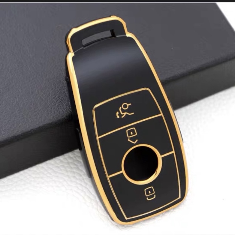 Bao chìa khóa Đen Vàng- Ốp bảo vệ chìa khóa TPU cho xe ô tô  Mercedes Ben New E Class E200 E260 GLC300L E300L