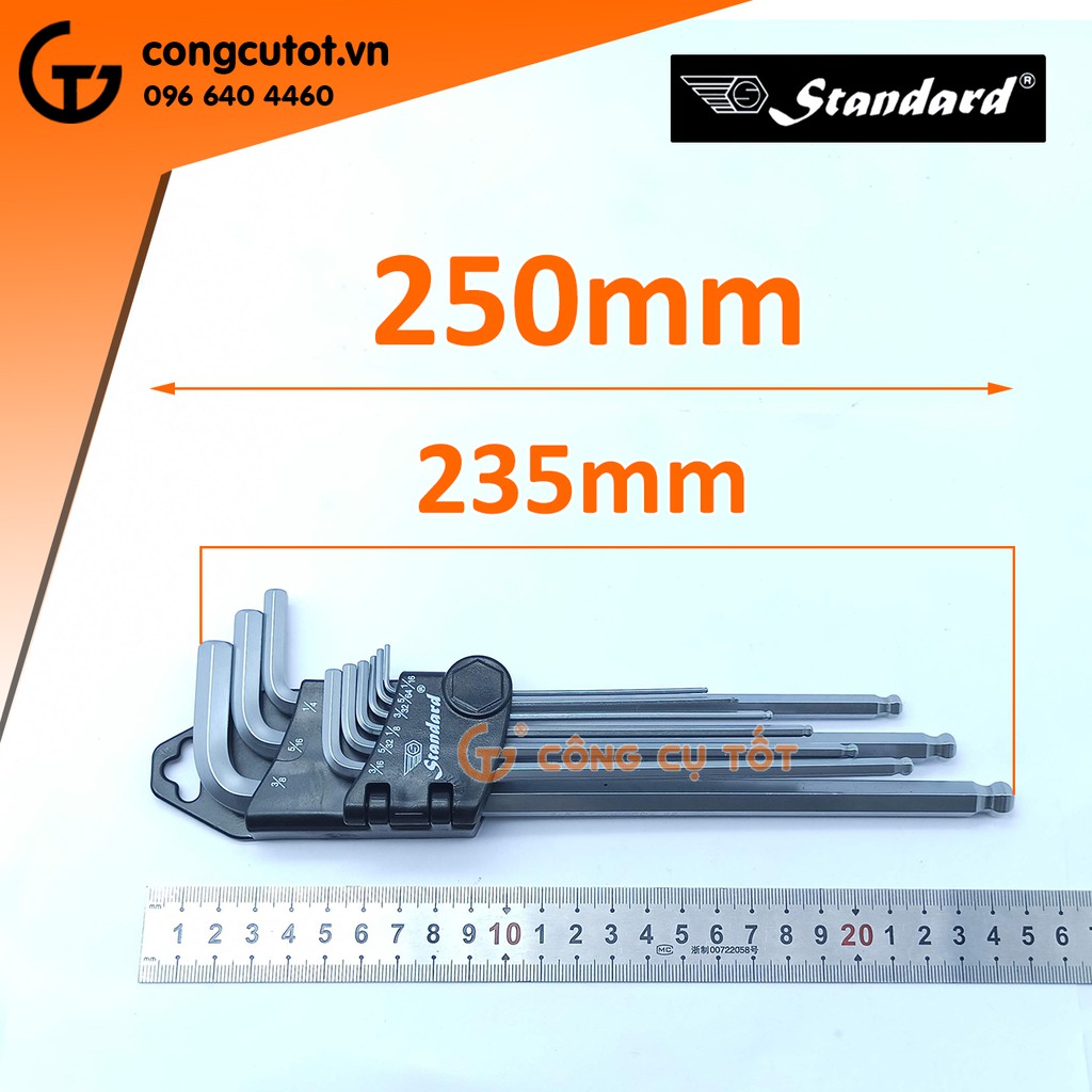 Bộ lục giác bi 9 cây hệ inch 1/16 đến 3/8 Standard dài 235mm