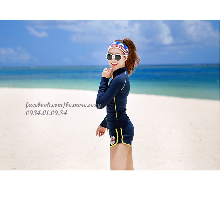 Đồ bơi dài tay Hàn Quốc khoác xanh navy | BigBuy360 - bigbuy360.vn