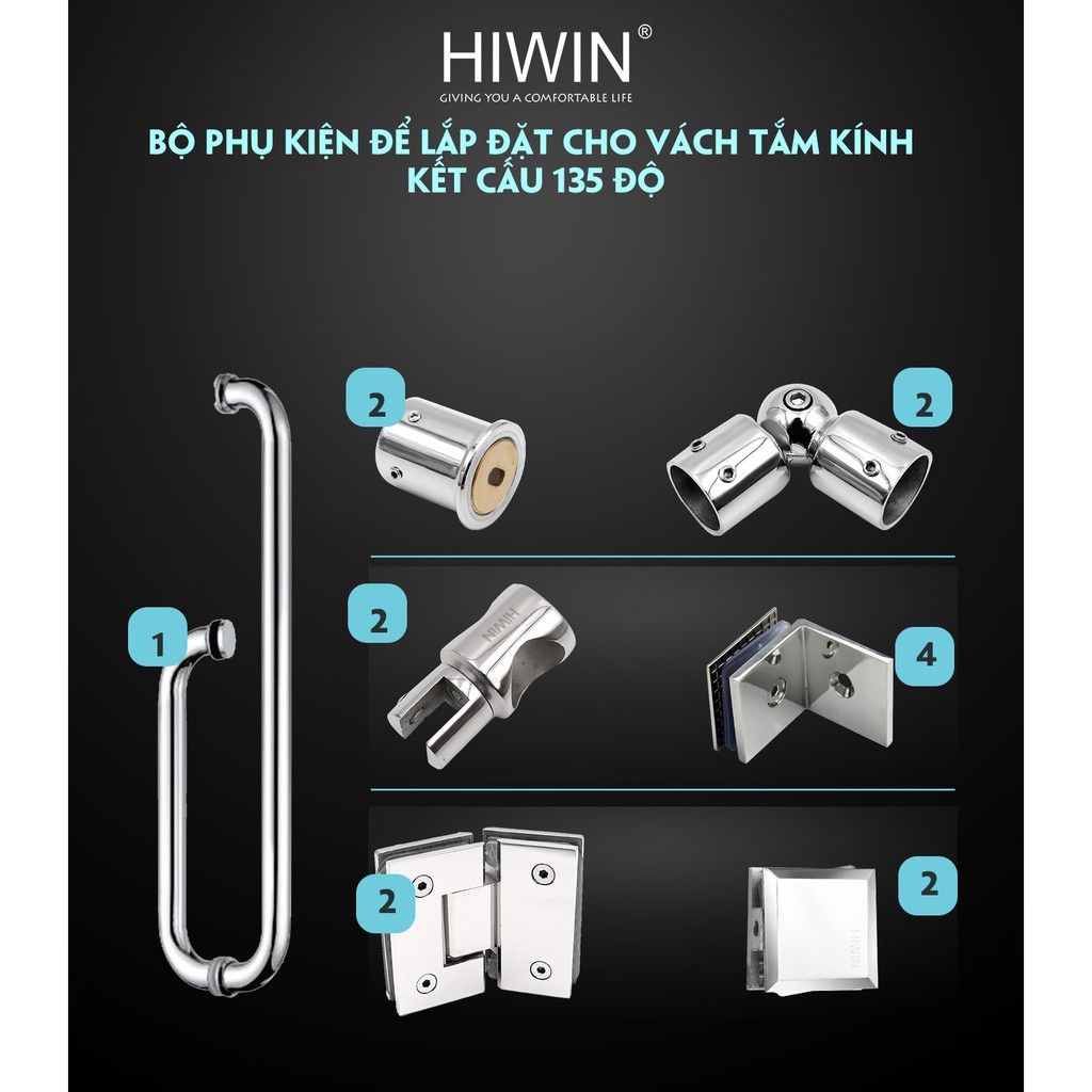 Bộ phụ kiện vách tắm kính kết cấu 135 độ SUS304 Hiwin PKF-135