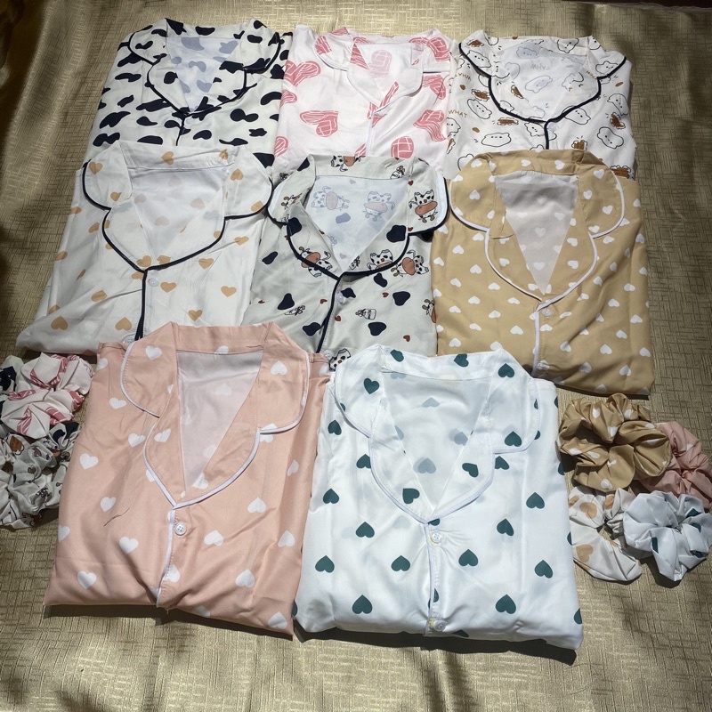 Bộ Pijama <FREESHIP> Bộ pijama hình cộc tay nữ tặng kèm dây buộc tóc scrunchies, bộ đồ mặc nhà siêu kute, bộ cộc nữ | BigBuy360 - bigbuy360.vn