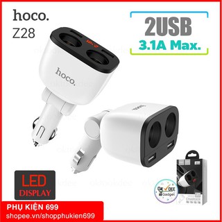 Bộ chia tẩu sạc ô tô 2 cổng usb hoco z28 - củ sạc điện thoại trên xe hơi - hàng chính hãng