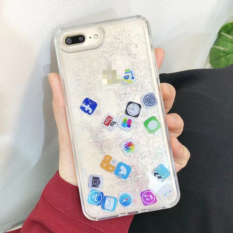 Ốp Điện Thoại Kim Tuyến Nước Họa Tiết Ứng Dụng Cho iphone 15 14 13 12 11 pro x xs max mini 7 8 6 6s plus