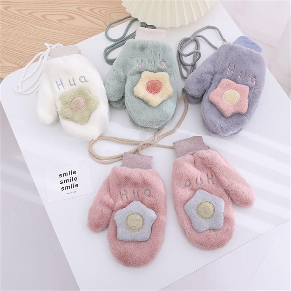 Găng Tay Lông Nhung Mềm Mại Dày Dặn 15H Phong Cách Lolita Dễ Thương Có Dây Đeo Dành Cho Nữ