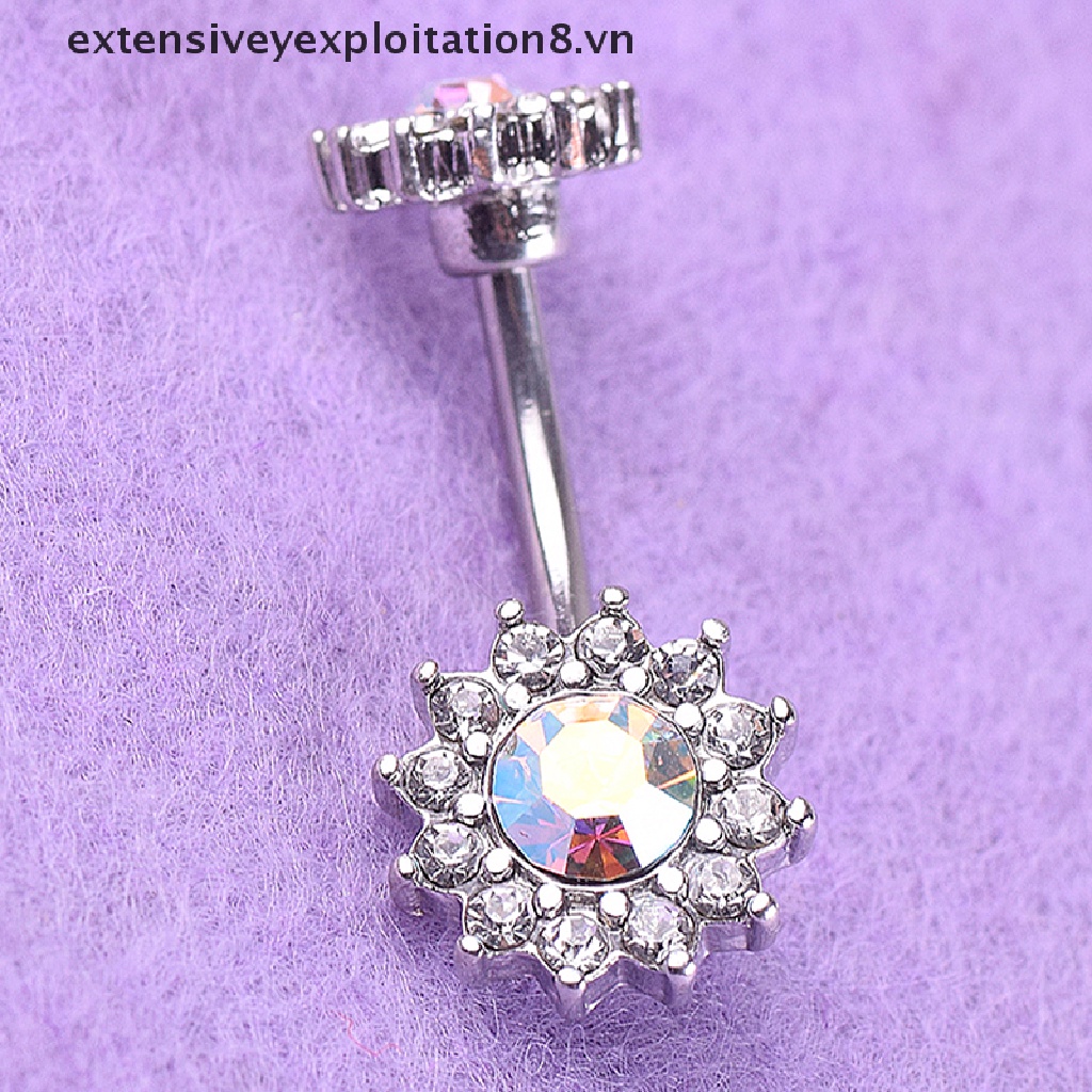 Khuyên Rốn Dạng Thanh Tạ Hình Hoa Đính Pha Lê